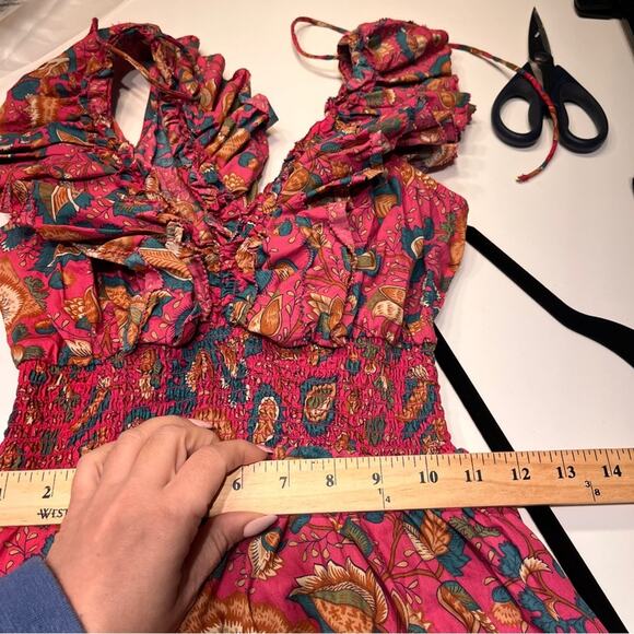 House of Harlow 1960 Wine Floral Ruffled Midi Tiered Dress Small - Picture 10 of 11